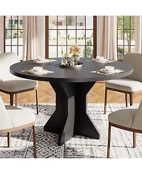 Homfan Space-Saving Modern Round Dining Table for 4-6, Sturdy Pedestal Base, Contemporary Furniture Apartment, Living Room, Kitchen