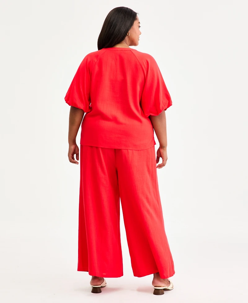 Vince Camuto Plus Split Neck Bubble Sleeve Blouse