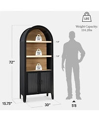 Yigii Arched Pantry Cabinet Reeded Doors 5-Tier Adjustable Shelves Storage for Kitchen Dining Living Room