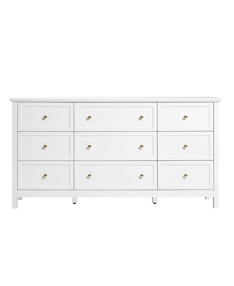 Gouun 9 Drawer Dresser, Wooden Chest of Drawers with Sliding and Anti