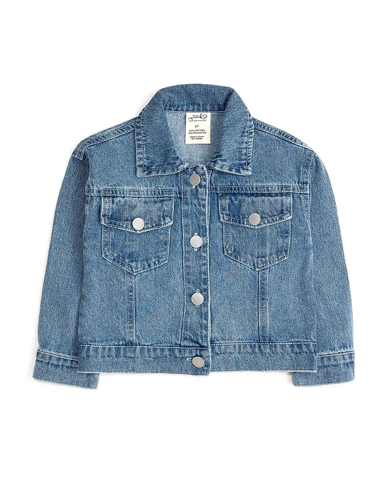 Sweet Wink Little Girls Cherry Sequin Patch Denim Jacket