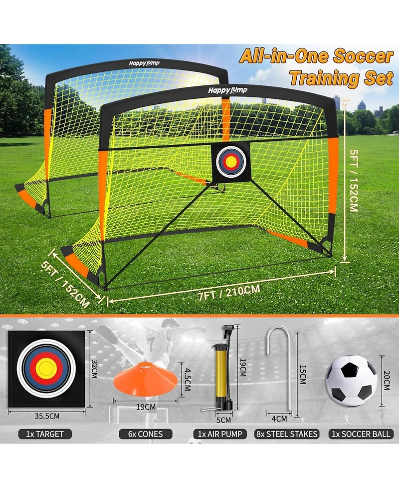 Happy Jump Soccer Goal 7'x5', 6.6 x3.3', 5'x3.6', 4'x3', 3'x2.2' Soccer Net for Kids Backyard
