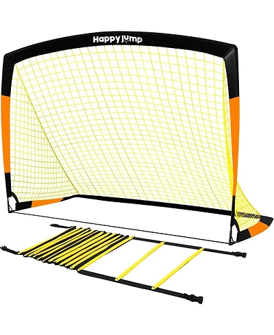 Happy Jump 5'x3.6' Soccer Goal Net with Agility Ladder 12 Rung 20 Ft Speed Training