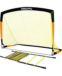 Happy Jump 5'x3.6' Soccer Goal Net with Agility Ladder 12 Rung 20 Ft Speed Training