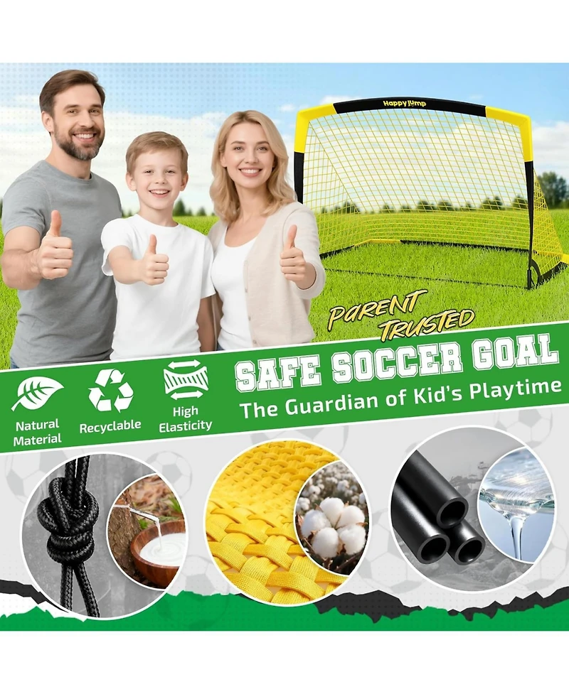 Happy Jump 7x5 Ft and 5x3.6 Ft Portable Soccer Goal, Large-Frame Design Built for Long-Term Development, Easy Setup for Backyard, Park