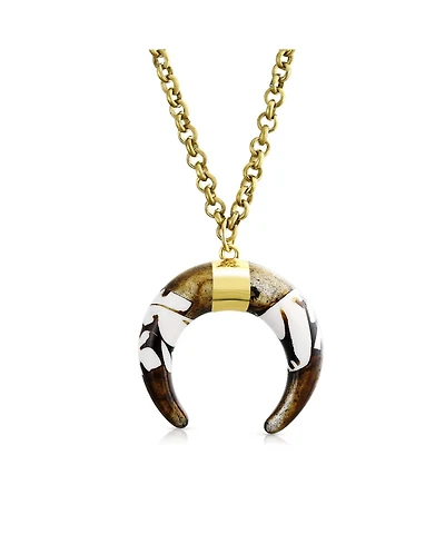 Bling Jewelry Boho Fashion Long Tribal Crescent Half Moon Pendant Necklace Bronze Gold Plated