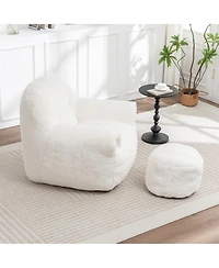 Clihome Comfy Bean Bag Sofa with Back Support and Footstool, Faux Fur Bean Bag Chair, Stuffed Floor Sofa