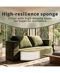 Rainsken 78.7" Floor Sofa Bed, Convertible Curved Couch Sleeper with Plush Corduroy Foam-Filled Cushions, Futon Loveseat for Living Room