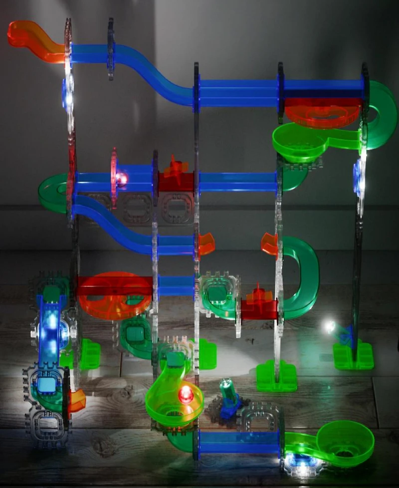 Discovery Kids Mindblown Glow Roll Marble Run Light-Up Construction Set, 92-Pieces
