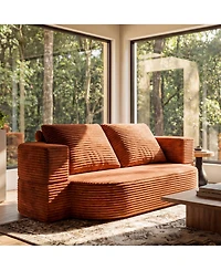 Rainsken 78.7" Convertible Curved Floor Sofa Bed, Plush Corduroy and Foam-Filled Sleeper Couch, Futon Loveseat for Living Room