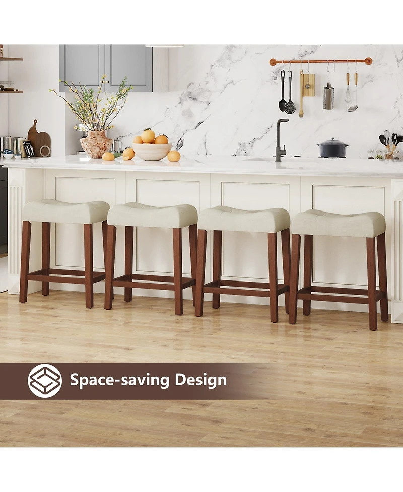 Gymax 24 Saddle Bar Stools Set of 4 w/ Footrest Rubber Wood Frame for Kitchen Island