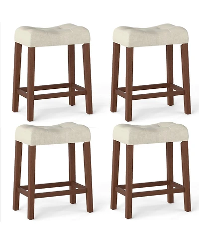 Gymax 24 Saddle Bar Stools Set of 4 w/ Footrest Rubber Wood Frame for Kitchen Island