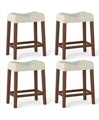 Gymax 24 Saddle Bar Stools Set of 4 w/ Footrest Rubber Wood Frame for Kitchen Island