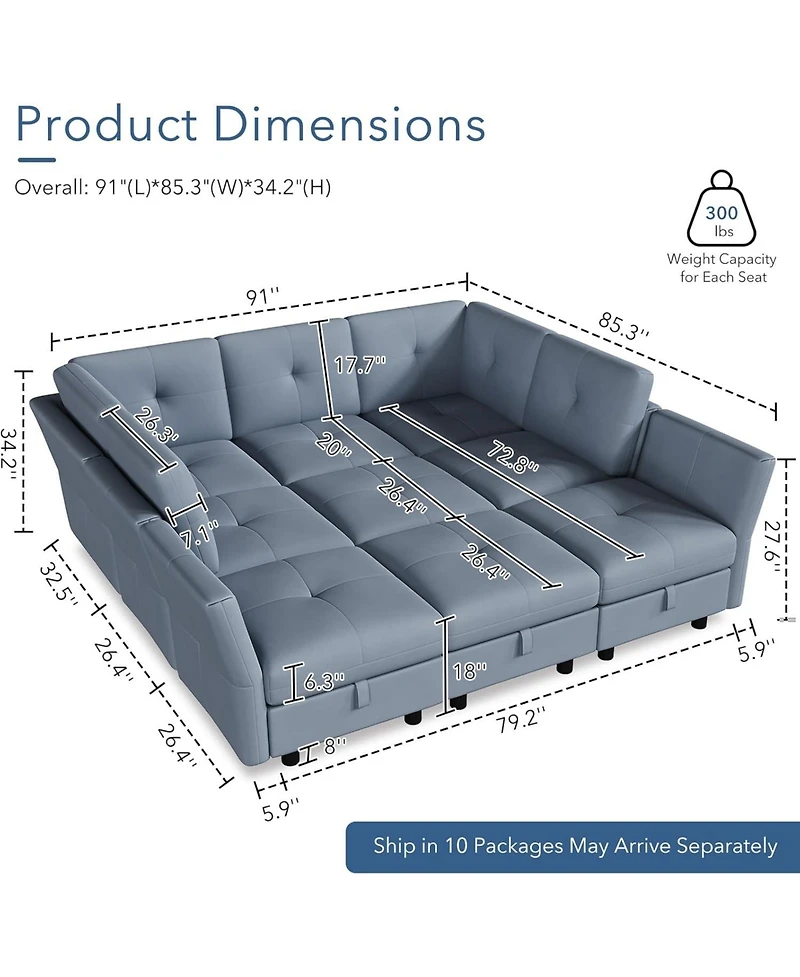gaomon Modular Sectional Sofa, 143.8 in Sectionals Couch U Shaped Sofa with Storage Ottoman, 9 Seat Comfy Sectional Couches