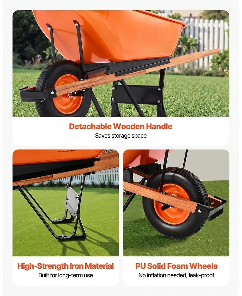 Sugift Wheelbarrow Cart, 6 Cu Ft, 330 lbs Capacity, Metal Handle, for Garden and Yard