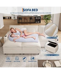 gaomon Sectional Couches, 108 in Cloud Modular Sectional Sofa, U-Shaped Chenille Deep Seat Sofa with Storage Armrests and Charging Ports