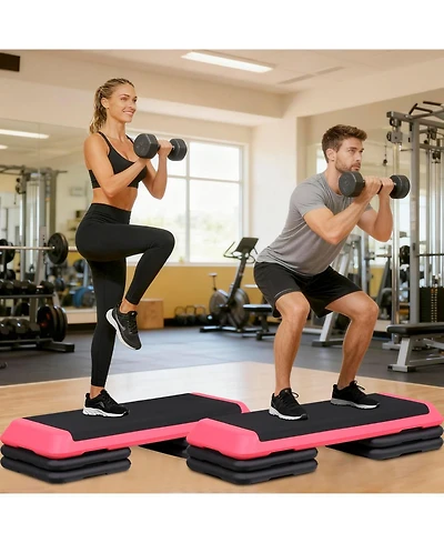 Zeny 43'' Exercise Aerobic Step Platform, Adjustable Fitness Stepper with 4 Stackable Risers, Aerobics Stepper Workout Stepper