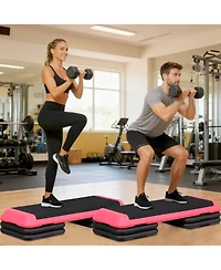 Zeny 43'' Exercise Aerobic Step Platform, Adjustable Fitness Stepper with 4 Stackable Risers, Aerobics Stepper Workout Stepper