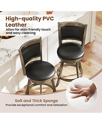 Gymax Swivel Bar Stools Solid Rubber Wood Frame Set of 2 for Kitchen Island