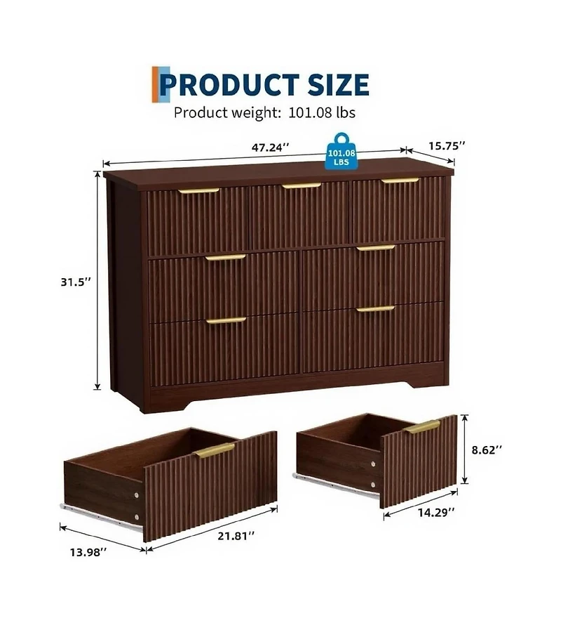 Gaomon Modern Fluted Wood Dresser with 7 Drawers for Bedroom Storage