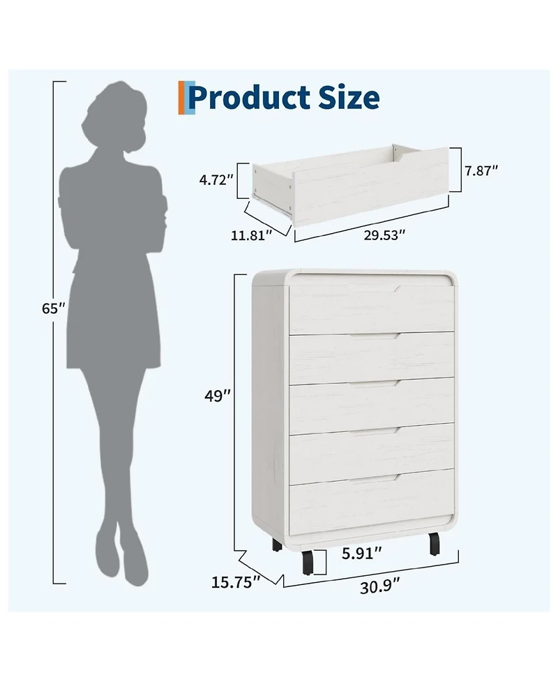 Gaomon Wood Dresser with 5 Drawers for Bedroom Storage