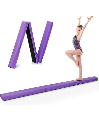 Zeny 9ft Folding Gymnastics Balance Beam for Kids, Floor Balance Beam Bar with Anti-Slip Base Extra Firm Foam Walking Beams