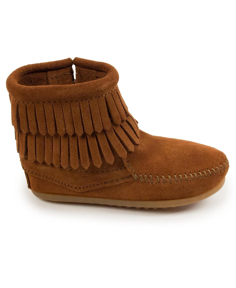 Minnetonka Little Girls Kids' Suede Double Fringe Side Zip Boots