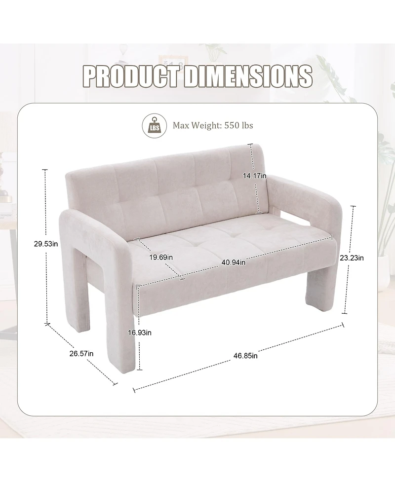 Rainsken 47" Small Loveseat Sofa, Chenille Mini 2 Seater Couch with Deep Seat and Dual Armrests, Compact Upholstered Sofa for Living Room