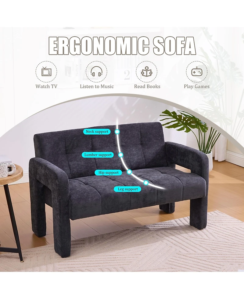 Rainsken 47" Chenille Loveseat Sofa, 2 Seater Mini Couch with Deep Seat and Dual Armrests, Upholstered Couch Perfect for Living Room, Apartment