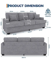 gaomon Modern Sofa with 2 Throw Pillows, Deep Seat Couch Upholstered Cushion & Removable Cover