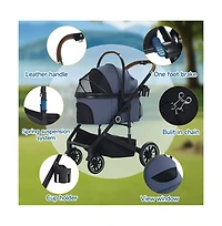 Kinder King 3-in-1 Folding Pet Stroller with Detachable Carrier for Small to Medium Dog and Cat up 50 lbs, Storage Basket, Blue