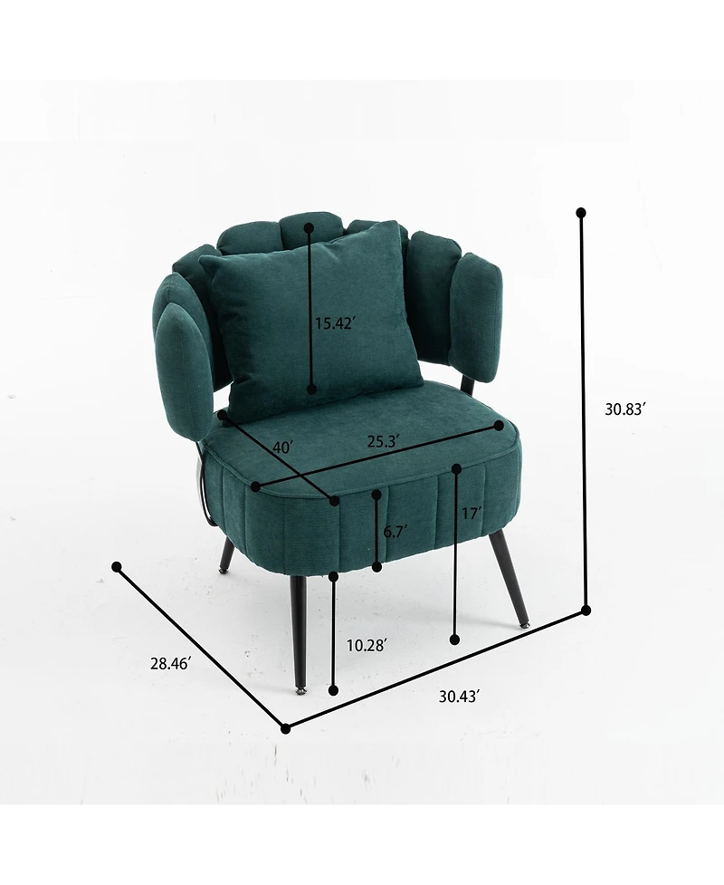 Rainsken Modern Chenille Accent Chair with Scalloped Backrest and Pocket Coil Seat, Upholstered Barrel Chair for Living Room and Reading Nook