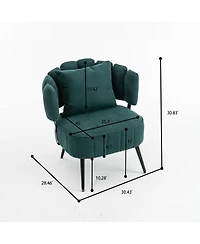 Rainsken Modern Chenille Accent Chair with Scalloped Backrest and Pocket Coil Seat, Upholstered Barrel Chair for Living Room and Reading Nook