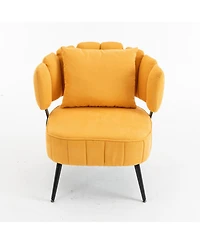 Rainsken Chenille Upholstered Barrel Chair with Scalloped Backrest and Pocket Coil Support, Modern Accent Chair for Living Room and Reading Nook
