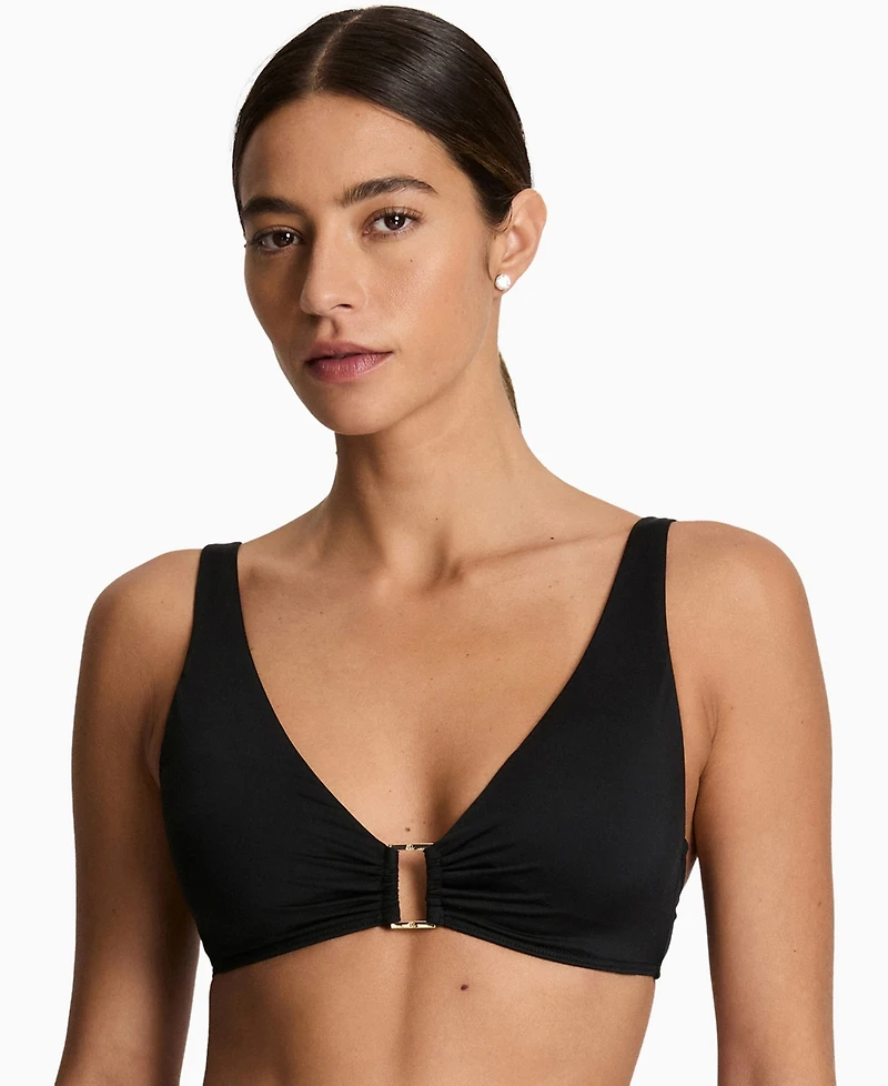 Lauren Ralph Women's Ring Over The Shoulder V-Neck Bikini Top