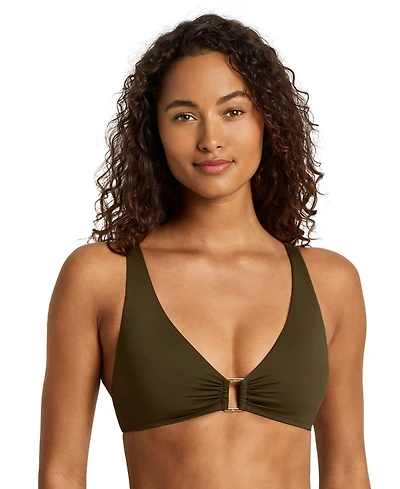 Lauren Ralph Women's Ring Over The Shoulder V-Neck Bikini Top