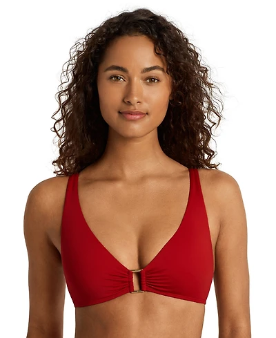 Lauren Ralph Women's Ring Over The Shoulder V-Neck Bikini Top