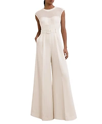 Reiss Women's Sheer-Panel Wide-Leg Belted Jumpsuit