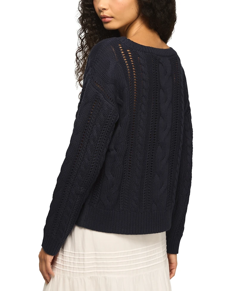 Lucky Brand Women's Americana Flag Cable Knit Crewneck Sweater