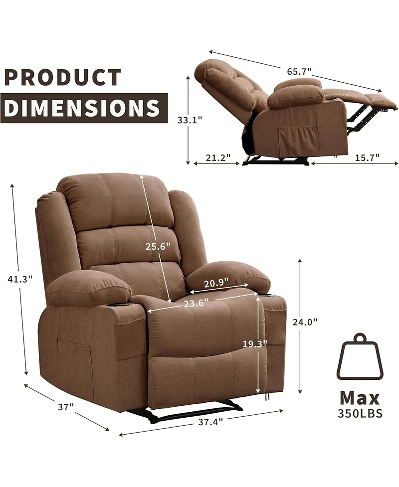 gaomon Wide Rocker Recliner Chair for Adults, Manual Oversized Chairs w/Armrest, Backrest, 2 Cup Holders, Side Pocket