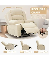 gaomon Wide Rocker Recliner Chair for Adults, Manual Oversized Chairs w/Armrest, Backrest, 2 Cup Holders, Side Pocket