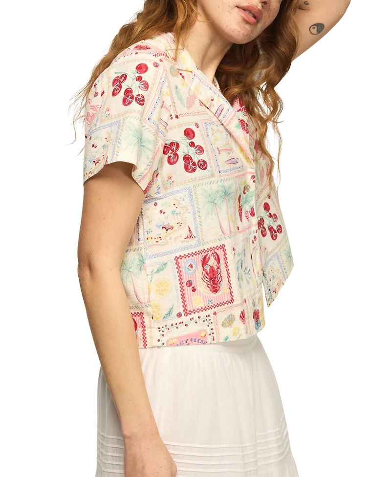 Lucky Brand Women's Printed Camp Collar Button-Front Top