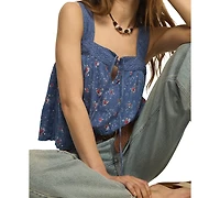 Lucky Brand Women's Floral Embroidered Square Neck Tank Top