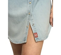 Lucky Brand Women's Light Wash Denim Collared Shirt Dress
