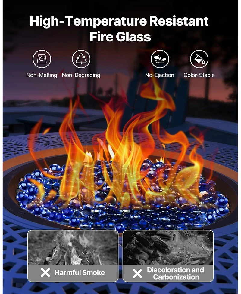Sugift 20LBS Reflective Smokeless Fire Glass 3/4 in Flat Round for Fire Pit Table