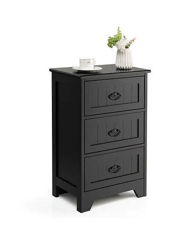 sumyeg 3 Drawers End Storage Wood Side Nightstand