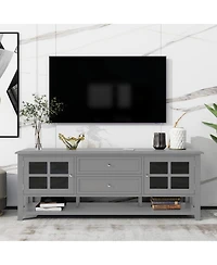 Rainsken Farmhouse Tv Stand for TVs , Wood Entertainment Center with 2 Storage Cabinets, 2 Drawers and Open Shelf for Living Room