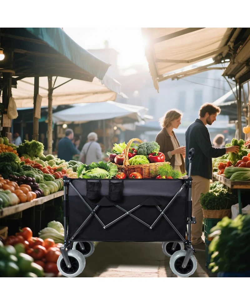 Mondawe 300L Xl Folding Storage Wagon Utility Cart with All Terrain Wheels, Brakes and Cup Holders