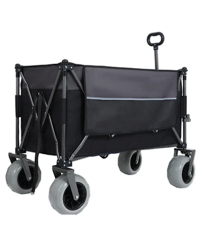 Mondawe 300L Xl Folding Storage Wagon Utility Cart with All Terrain Wheels, Brakes and Cup Holders
