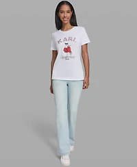 Karl Lagerfeld Paris Women's Choupette On Moped Printed Crewneck Top